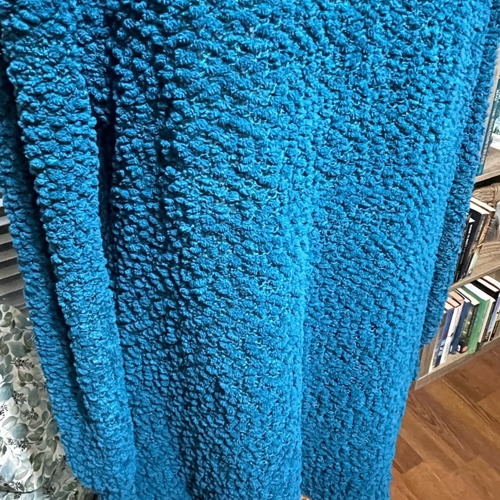 Zenana Teal Popcorn Knit Open Front Cardigan with 2 pockets Size L - Picture 4 of 11
